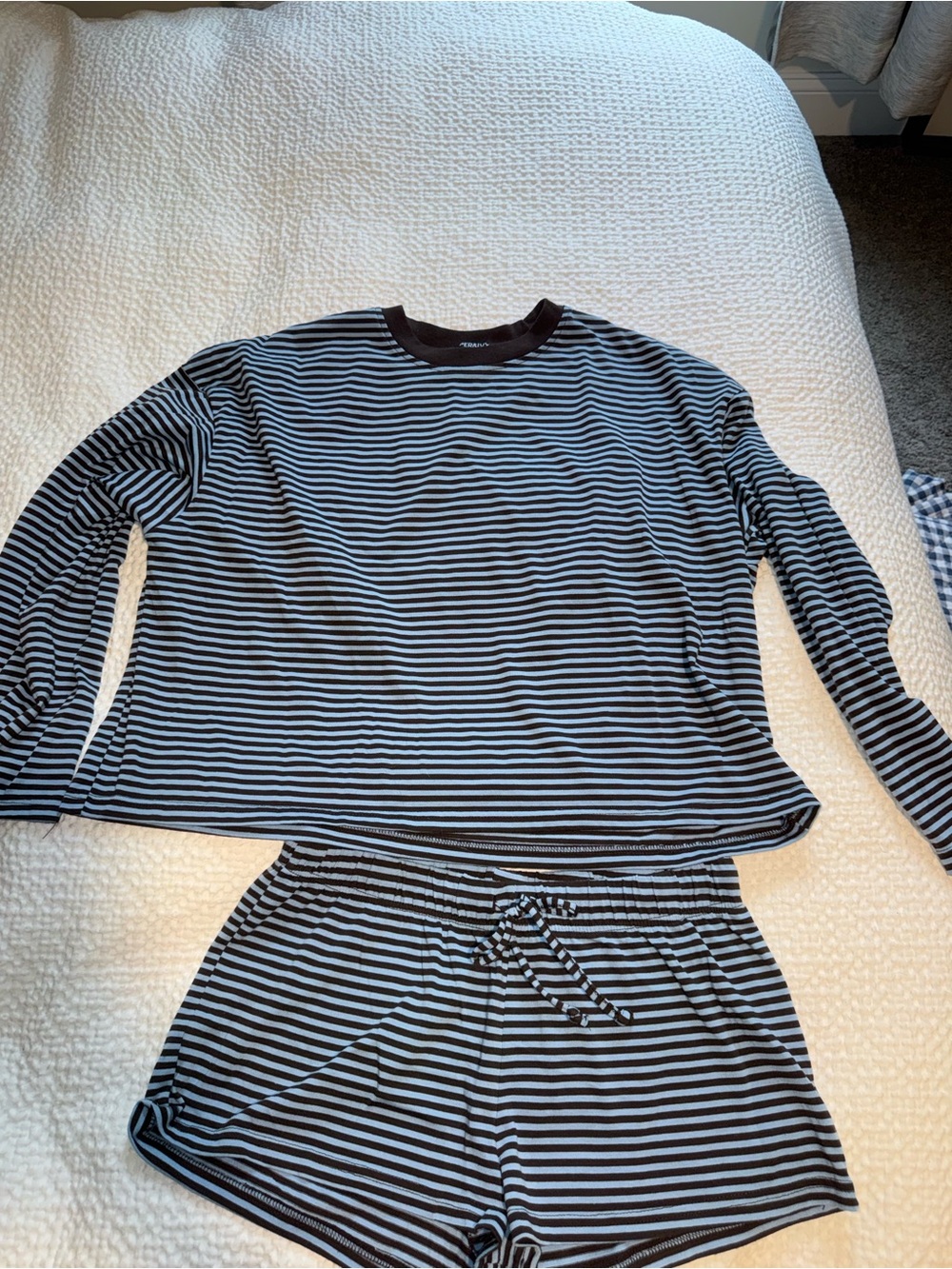 Women’s Striped Long Sleeve Lounge Set - Brown & Light Blue